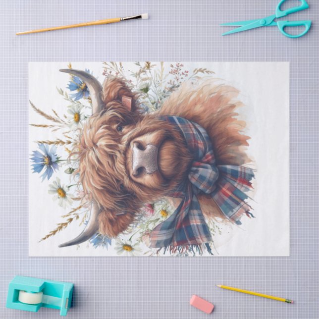 Papel De Seda Cow Highland Farm Watercolor (Arte )