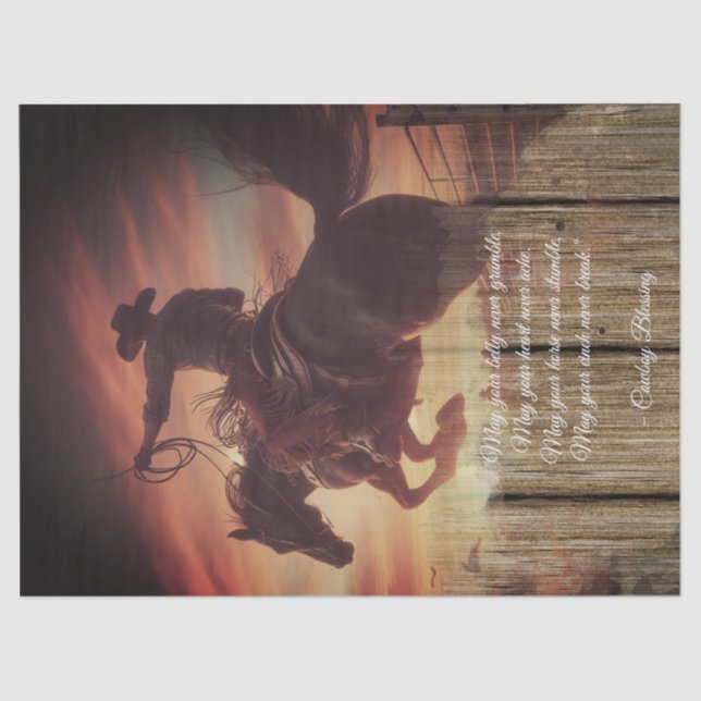 Papel De Seda Cowboy Bênção Homem Ocidental Cavalo Bronco (Frente )