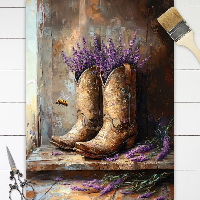 Papel De Seda Cowboy Boots Lavanda Mel Decoupage (Criador carregado)