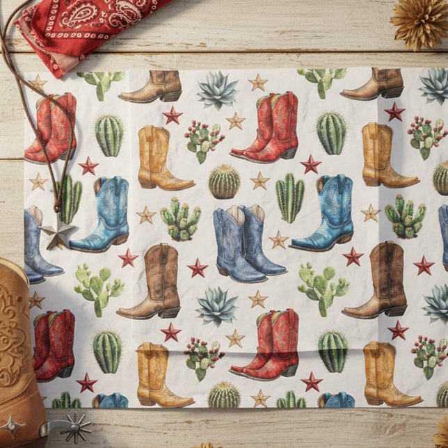 Papel De Seda Cowboy Cowgirl Boots Western Cactus (Criador carregado)