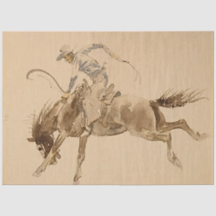 Papel De Seda Cowboy em um Cavalo Empinando de Edward Borein