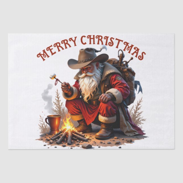 Papel De Seda Cowboy Santa: Rustic Campfire Christmas Graphic (Frente )