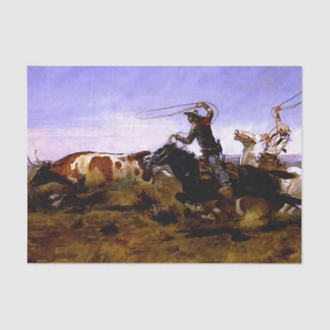 Papel De Seda "Cowboys Roping a Steer", por Charles M Russell (Frente )