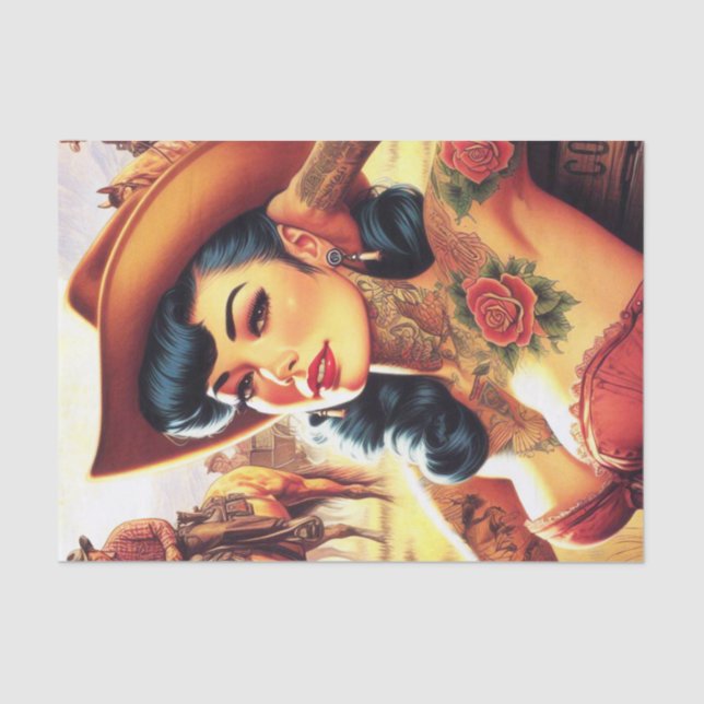 Papel De Seda Cowgirl da Tatuagem Quente (Frente )