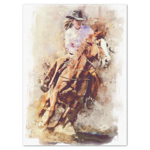 Papel De Seda Cowgirl na sua pintura de Rodeio Cavalo