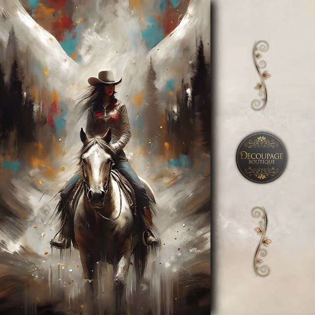 Papel De Seda Cowgirl on White Horse Trail Decoupage (Cowgirl on White Horse Trail Decoupage Tissue Paper)