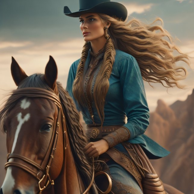 Papel De Seda Cowgirl riding into the sunset, Cowboy hat v3 (Cowgirl with black Stetson)