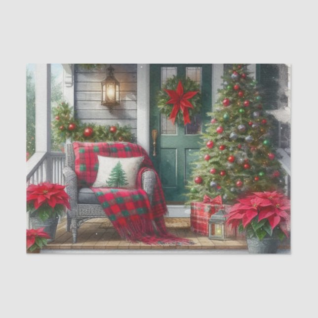 Papel De Seda Cozy Christmas Porch Tree  (Frente )