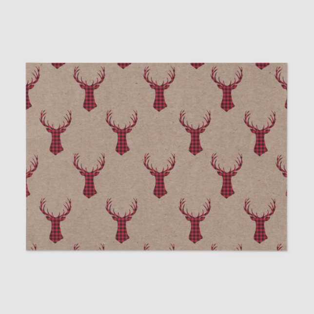 Papel De Seda Cozy Modern Deer Kraft Xadrez Natal (Frente )