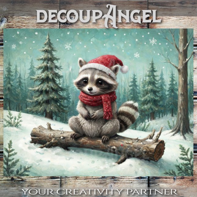 Papel De Seda Cozy Raccoon em Xmas Cheer - Decoupage - (Criador carregado)