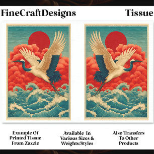 Papel De Seda Crane Acima das Ondas Abaixo do Sol Vermelho DQ9B 