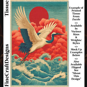 Papel De Seda Crane Acima das Ondas Abaixo do Sol Vermelho DQ9R 