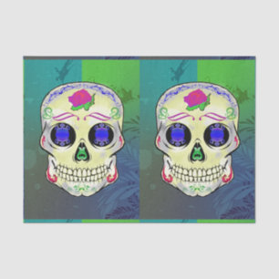 Papel De Seda Crânio amarelo de açúcar com Rosa púrpura