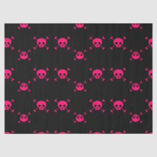 Papel De Seda Crânio cor-de-rosa e crossbones no preto