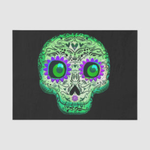 Papel De Seda Cranio de Açúcar Brilhante Verde e Roxo de Hallowe