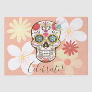 Papel De Seda Crânio de açúcar Rosa de pêssego hippy Floral
