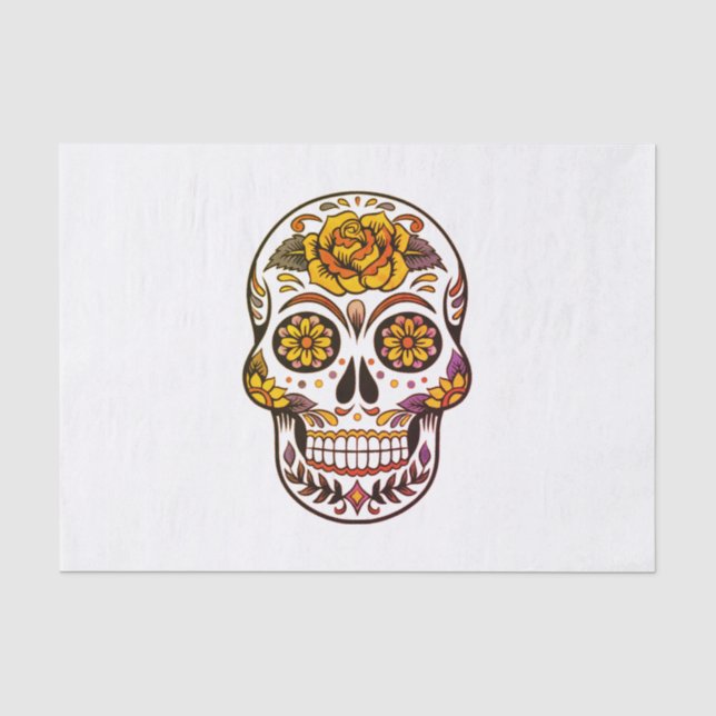 Papel De Seda Crânio de Rosa Amarelo (Frente )