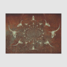 Crânio de Touro Marrom Teal Grunge Vintage Ocident