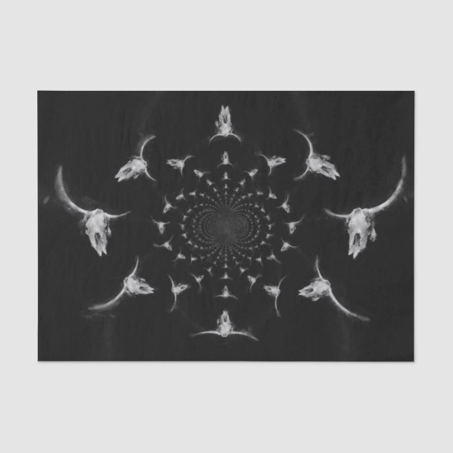 Papel De Seda Crânio de Touro Rústico Preto e Branco Ocidental (Frente )