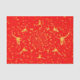 Papel De Seda Crânio de Vaca Dourada Vermelha brilhante no Oeste