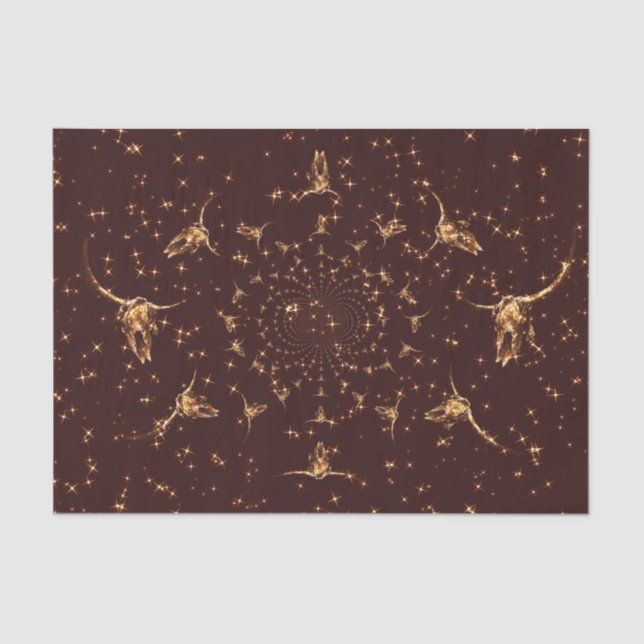 Papel De Seda Crânio de Vaca Glitter Rosa Dourado Ocidental (Frente )
