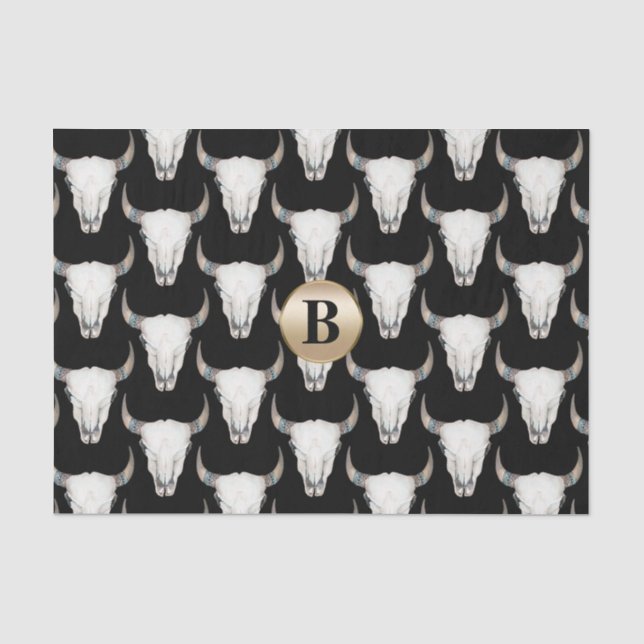 Papel De Seda Crânio de Vaca Rústico Boho Monograma Personalizad (Frente )