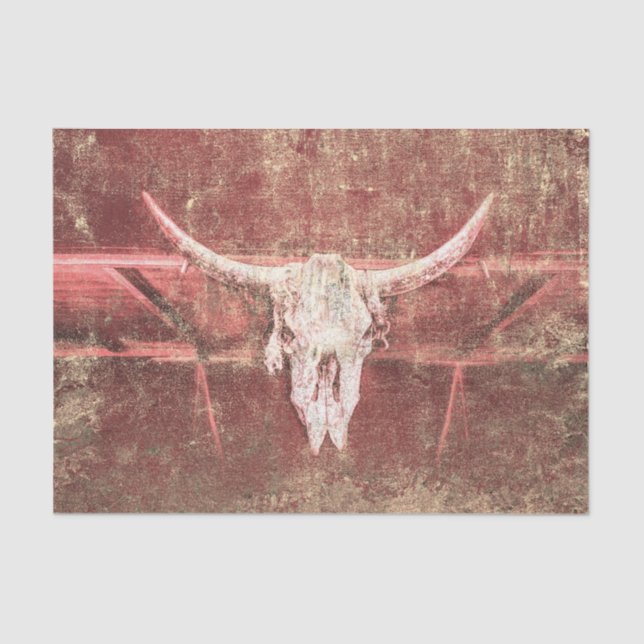 Papel De Seda Crânio de Vaca Rústico Marrom Bege Textura Grunge (Frente )