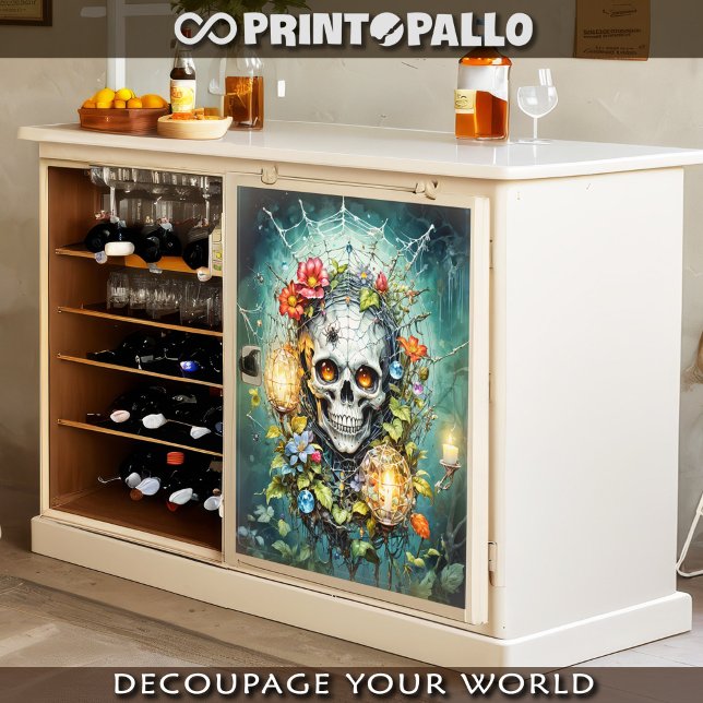 Papel De Seda Crânio em flores e teias de aranha (Criador carregado)