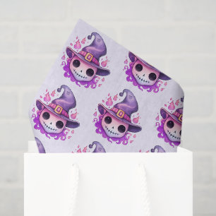 Papel De Seda Crânio em um Chapéu de Bruxa Padrão Caprichoso