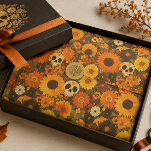 Papel De Seda Crânio Floral Groovy de Halloween 