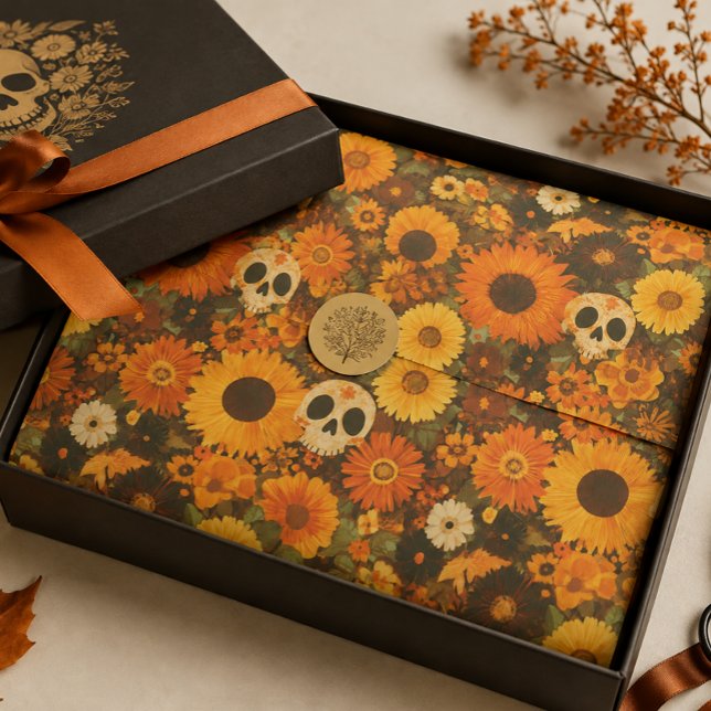 Papel De Seda Crânio Floral Groovy de Halloween  (Criador carregado)