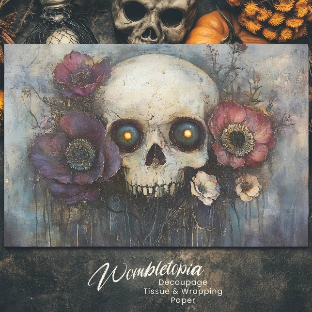Papel De Seda Crânio Gótico com Descamação Floral Escura das Flo (Criador carregado)