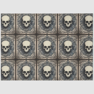 Papel De Seda Crânio gótico preto, epemera do ornamento da teia