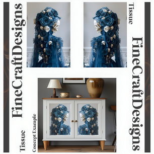 Papel De Seda Crânio Gótico & Rosa Azul Teal Marfim Decoupage D&
