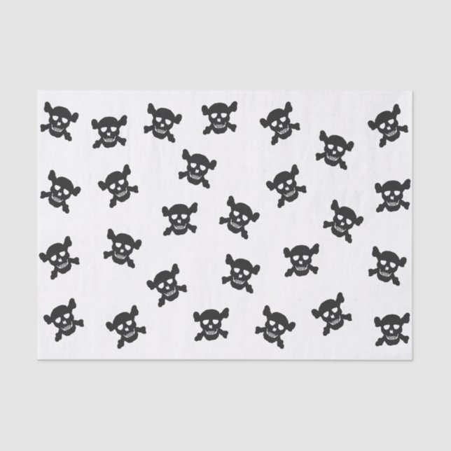 Papel De Seda Crânio preto e Crossbones no branco (Frente )