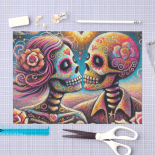 Papel De Seda Crânios de Açúcar no Amor Decoupage de Pastel de G