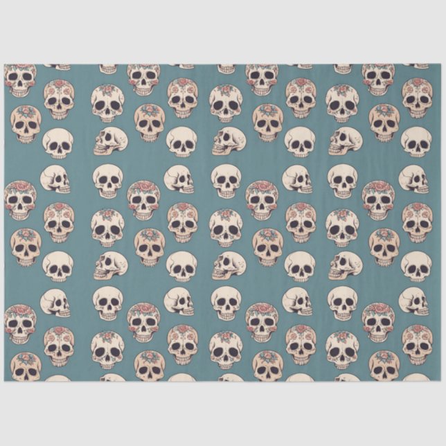 Papel De Seda Crânios de Flor Verde Animam o Dia das Bruxas Colo (Frente )