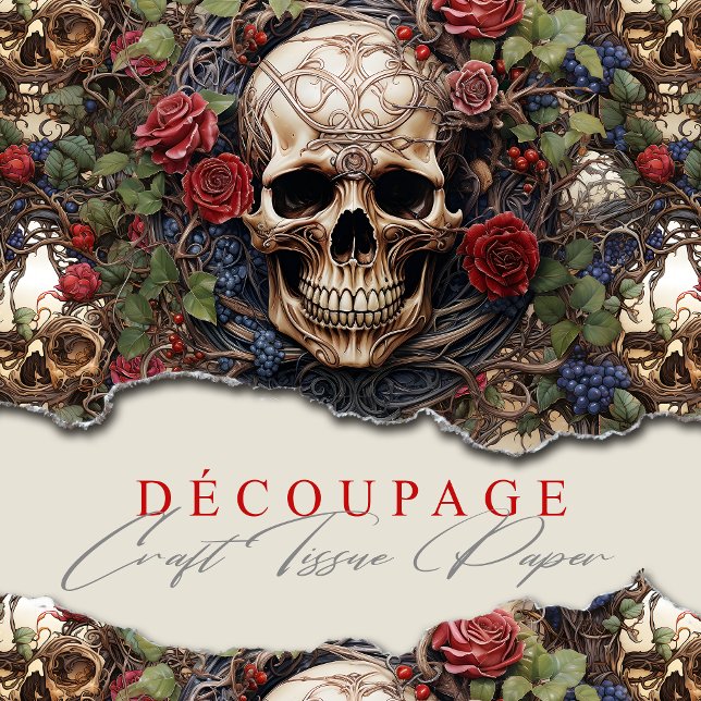 Papel De Seda Crânios e Rosas Gótica Floral Azul (Criador carregado)