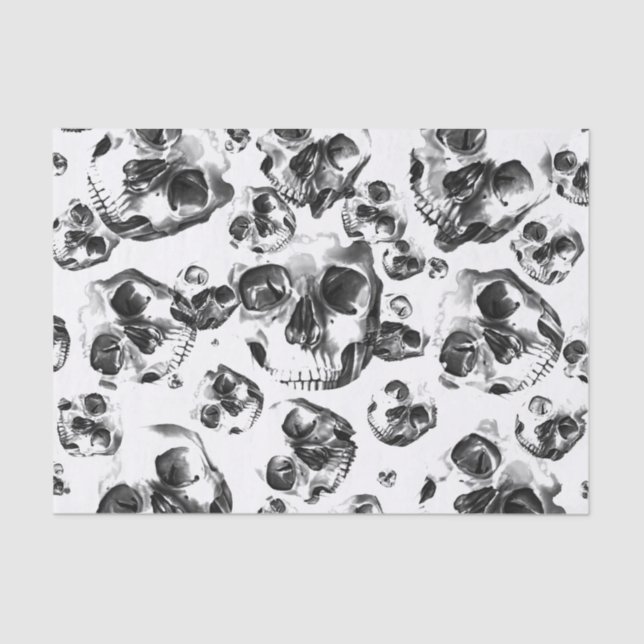 Papel De Seda Crânios Preto e Branco Padrão de Arte de Caveira E (Frente )