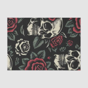 Papel De Seda Crânios & Rosas Góticas Florais