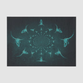 Papel De Seda Cravo Ocidental Antigo Verde Teal Crânio de Touro