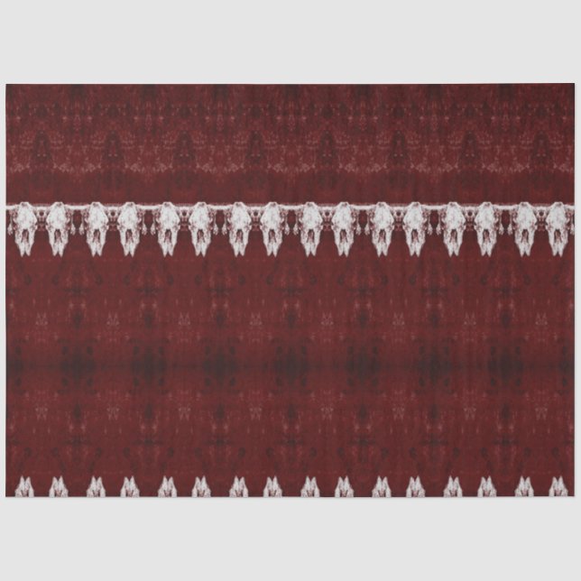 Papel De Seda Cravo Tribal Ocidental Vermelho Padrão Touro Crâni (Frente )
