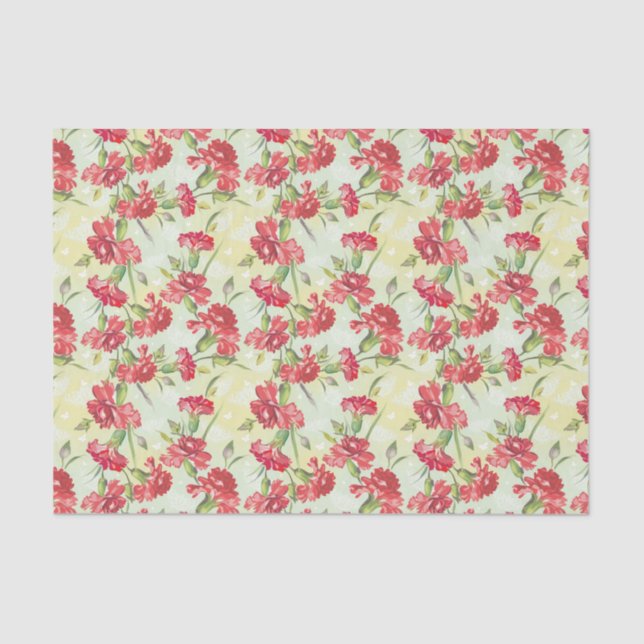 Papel De Seda Cravos vermelhos no verde com borboletas (Frente )