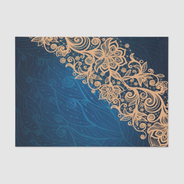 Papel De Seda Cream Beige Lace em Rodovalho Azul (Frente )