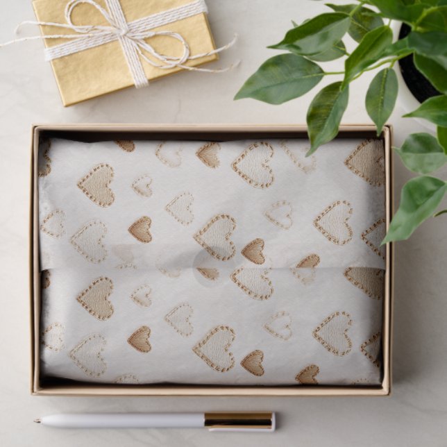 Papel De Seda Cream & Brown Hearts Valentine's Day (Presente)