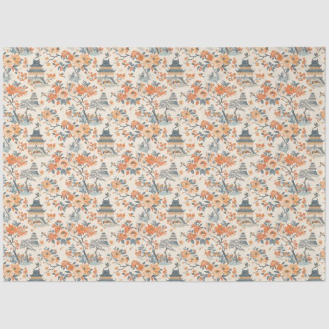 Papel De Seda Cream Orange Floral House Chinoiserie (Frente )