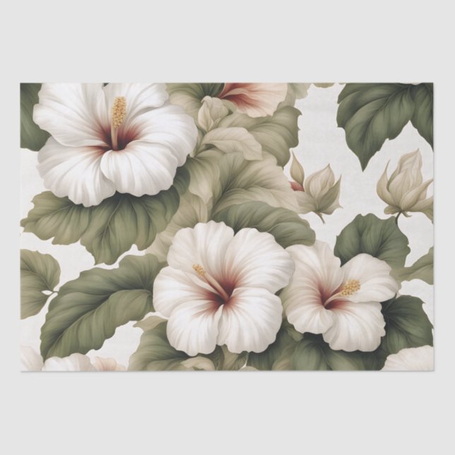 Papel De Seda Creamy White Tropical Hibiscus (Frente )