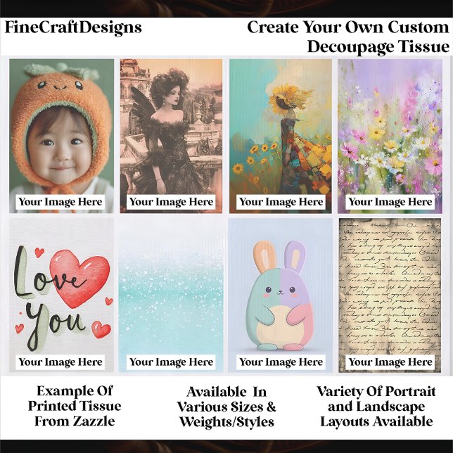 Papel De Seda Create Your Own Custom 8 Photo Portrait Decoupage (Criador carregado)