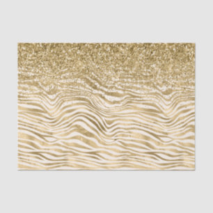 Papel De Seda Creme Dourado Glitzy Impressão Zebra     