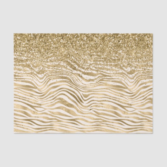 Papel De Seda Creme Dourado Glitzy Impressão Zebra      (Frente )